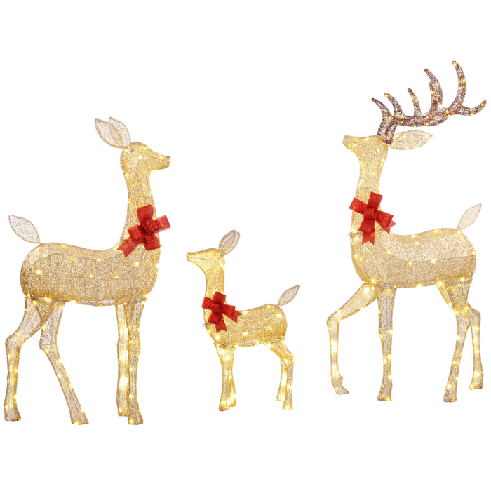 Outsunny 3-Piece Light Up Christmas Deer Family Set of 3 for Lawn Gold Tone