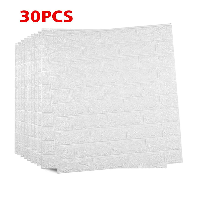 60PCS 3D Tile Brick Wall Sticker Self-adhesive Waterproof Foam Panel Wallpaper-white 30PCS