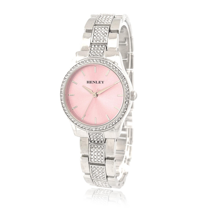 Henley Ladies Fashion Bling Pink Dial & Silver Bracelet Watch H07343