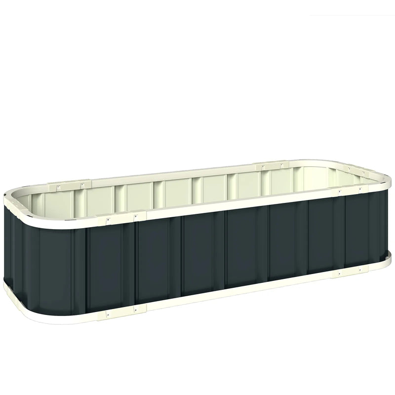 Outsunny Galvanised Raised Garden Bed, 4.5 x 2 x 1 ft Metal Planter with Gloves and Folded Edging, Dark Grey