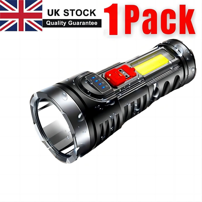 USB Rechargeable LED Flashlight 4-Modes Camping Hiking Torch Work Light