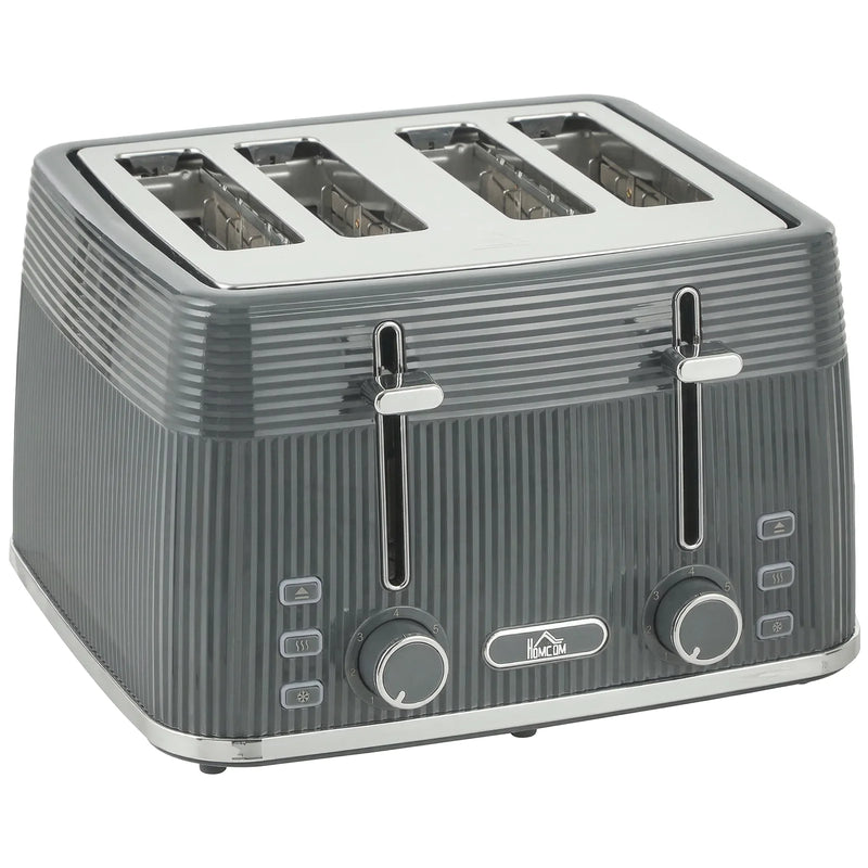 HOMCOM 4 Slice Toaster with 7 Browning Levels, Bread Toaster with Removable Crumb Tray, Grey