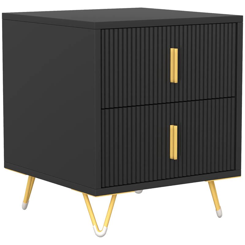 HOMCOM Elegant Fluted Bedside Table - Black/Gold-Tone