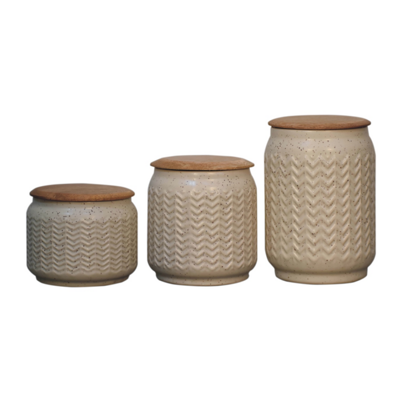 Artisan Furniture Kitchen Accessories - Zig-Zag Sugar, Tea and Coffee Set, Beige