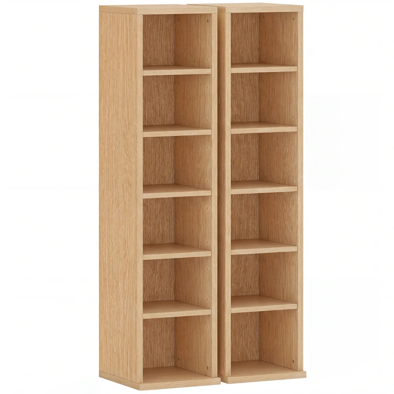 HOMCOM Set of 2 CD Media Display Shelf Unit Tower Rack with Adjustable Shelves, Natural