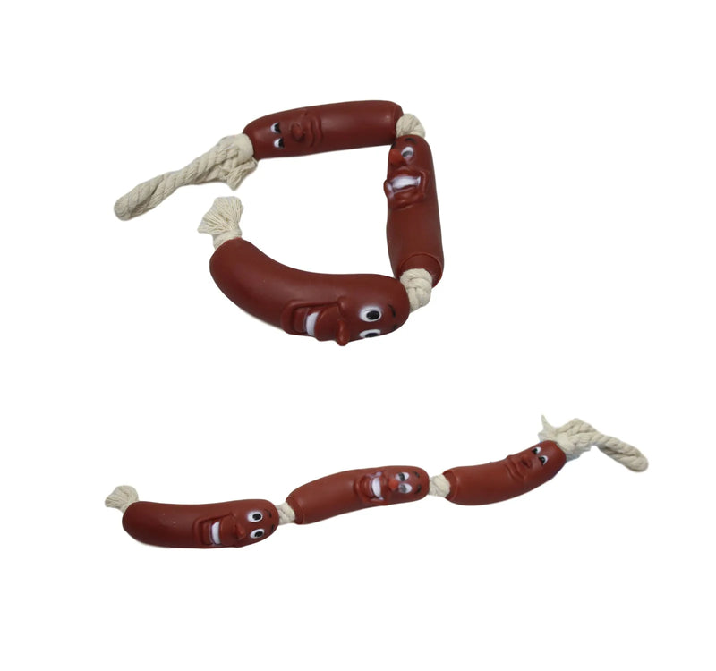 Dogs Pets Fetch Teething 3 Sausage Rope Silicone Fun Playtime Toy