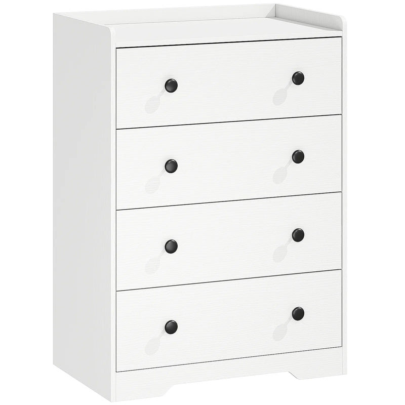 HOMCOM 4 Drawer Chest of Drawers, Modern Dresser for Bedroom, Storage Cabinet for Living Room Entryway, White Wood Effect