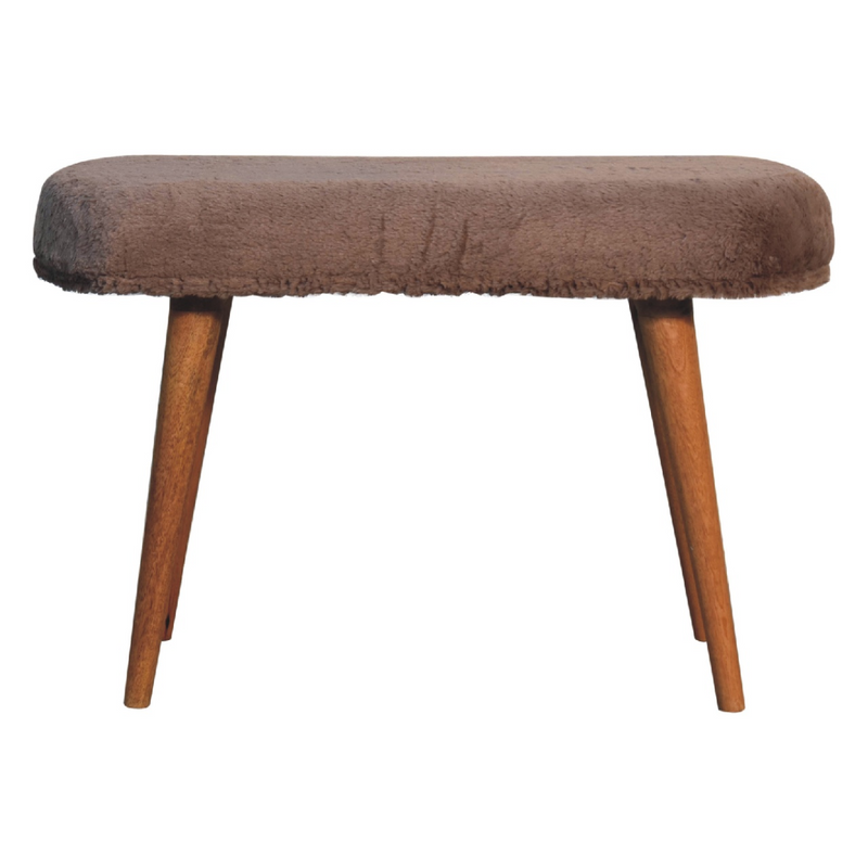 Artisan Furniture Solid Wood Mocha Faux Fur Fabric Bench