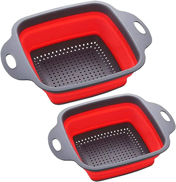 Sq Silicone Folding Colander Square Red
