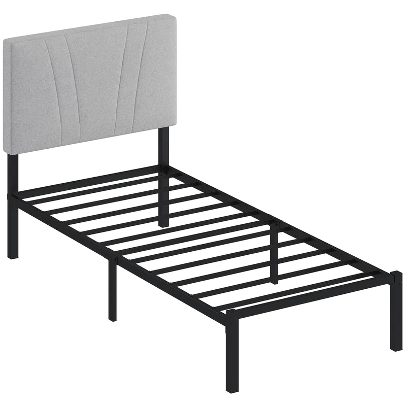 HOMCOM 3FT Single Bed Frame with Upholstered Headboard and Underbed Storage, Black and Light Grey