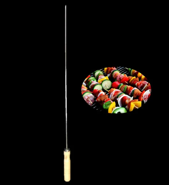 Long Metal Bbq Kebab Skewer Stick Wooden Handle
