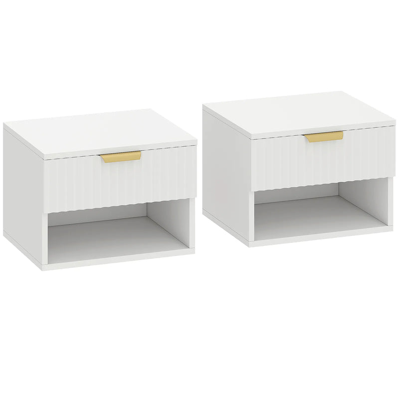 HOMCOM Floating Nightstands Set of 2, Modern Wall Mounted Bedside Tables, White