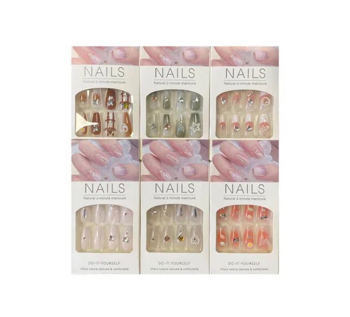 Artificial Fake Nail E x tensions With Gems Assorted Designs