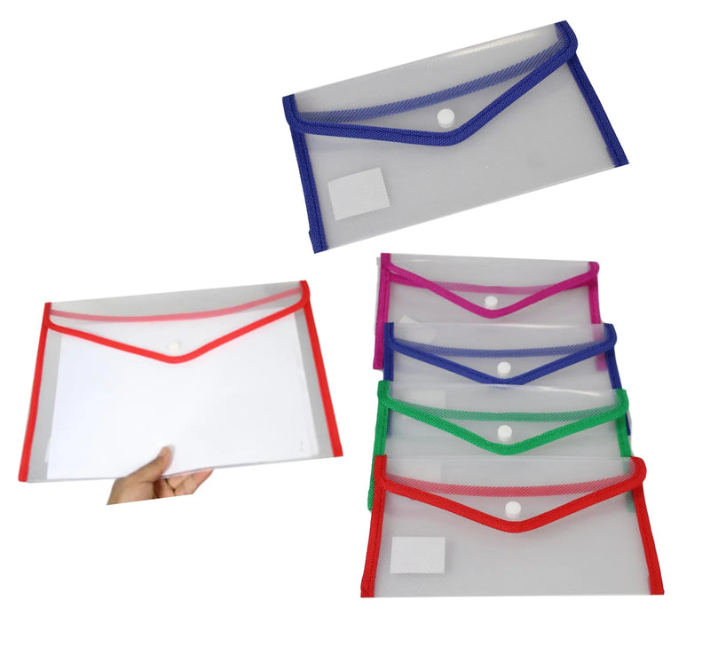 Small Plastic Stud Document Wallet File Folder Assorted Colours