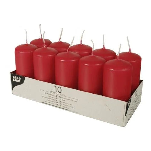 Pillar Candles 9cm Pack Of 10 - Red