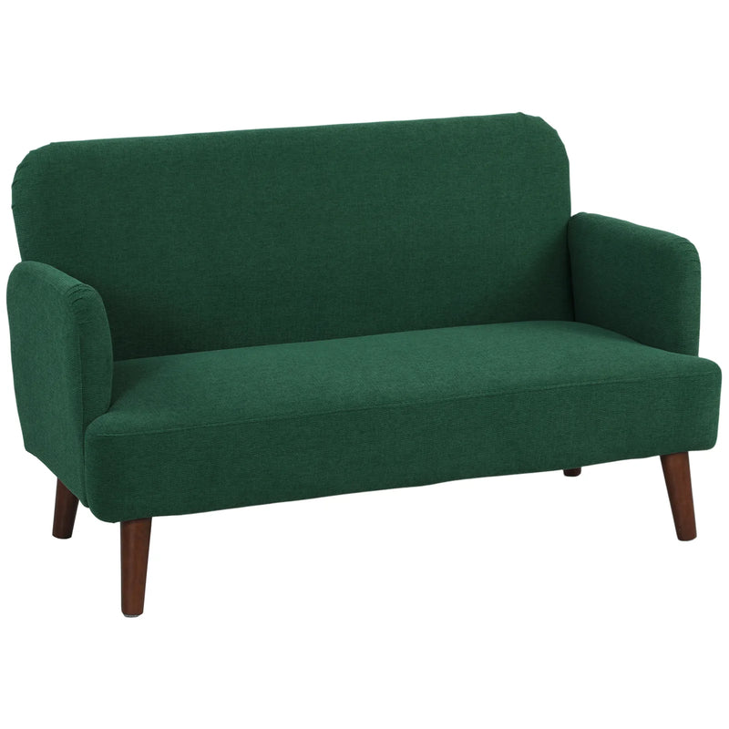 HOMCOM Velvet Feel Fabric 2 Seater Sofa, Small Sofa Loveseat with 21cm Thick Padding and Wood Legs, Dark Green