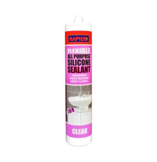 Rapide Fle x ible All Purpose Silicone Sealant Waterproof Mould Resistant Clear 250Ml