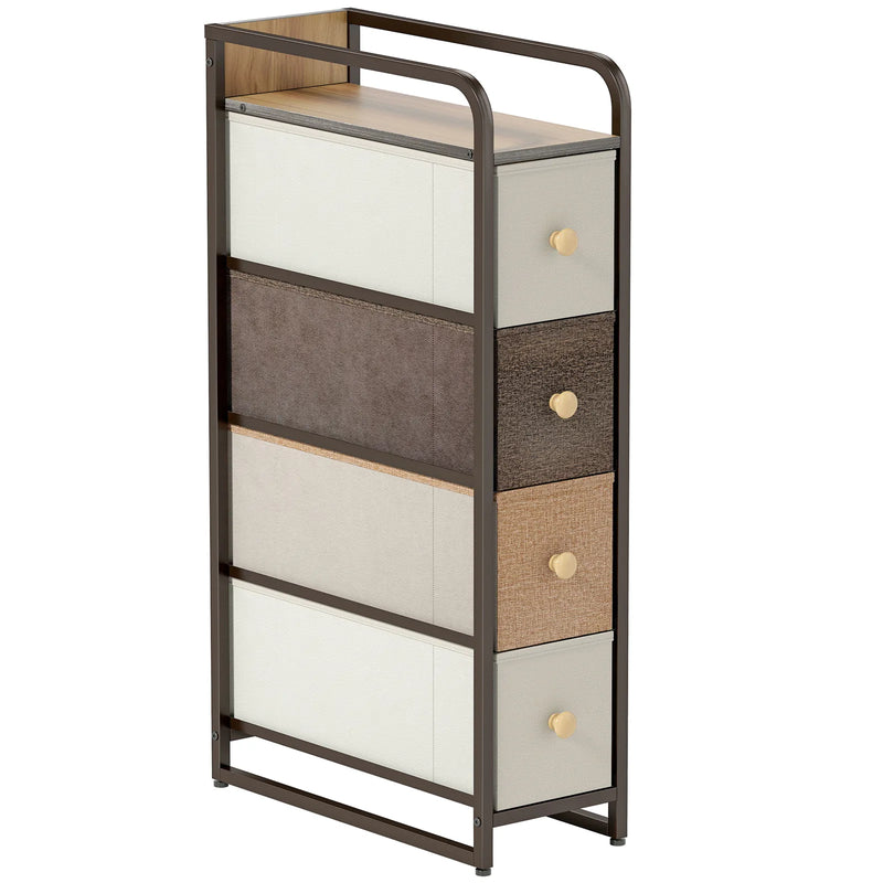 HOMCOM 4-Drawer Storage Organiser Unit, Chest of Drawers with Steel Frame for Bedroom, Living Room, Mixed-Brown