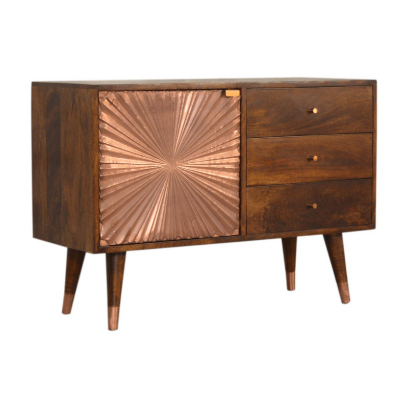 Artisan Furniture Solid Wood Manila Copper Sideboard, Brown, 3 Drawers and 1 Door