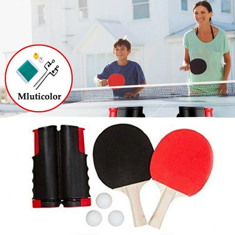 Table Tennis Kit Ping Pong Ball Retractable Net with 2 Paddles + 3 Balls