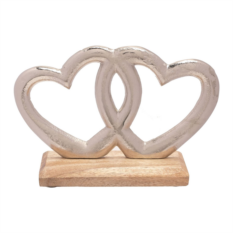Double Metal Heart & Wood Ornament