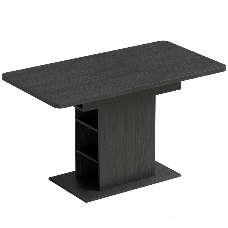 HOMCOM Extendable Dining Table for 4-6 People, 110-130cm Kitchen Table with 6 Open Shelves, Black