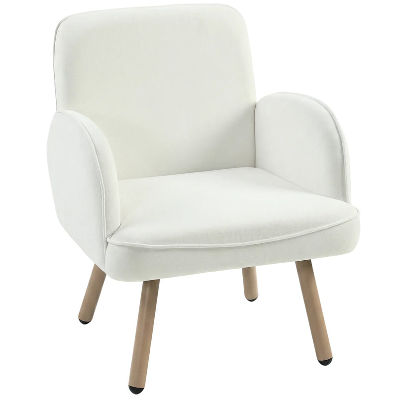 HOMCOM Lounge Chair Velvet Upholstered Armchair with Spring Cushion for Living Room Bedroom Cream White