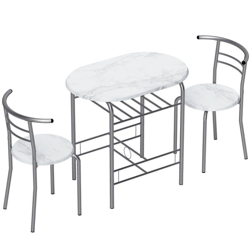 HOMCOM Three-Piece Compact Dining Set - White Marble Effect