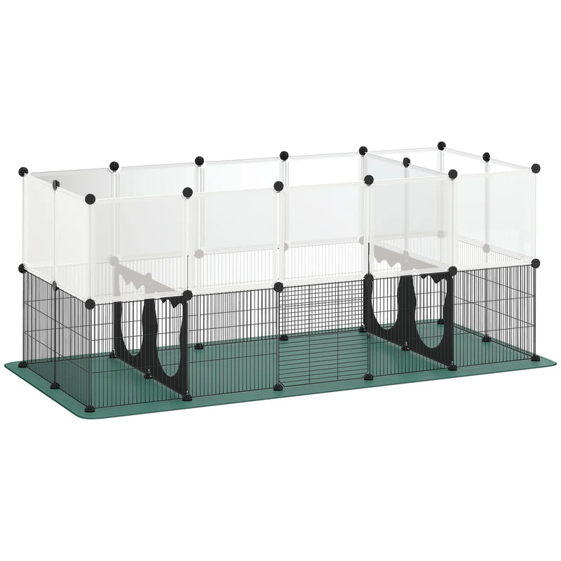 PawHut Pet Playpen with Waterproof Mat, DIY Small Animal Enclosure 34 Panels, Indoor/Outdoor Metal Pet Fence for Guinea Pigs
