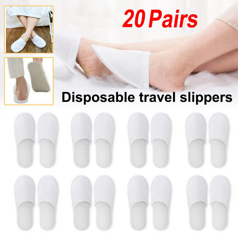 20 Pairs Disposable Terry Towelling Slippers for Spa Hotel Guests, Closed Toe Bulk Pack