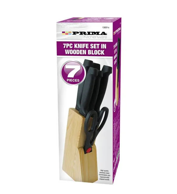 Prima Stainless Steel Knife Set Of 7 Including Knife Block