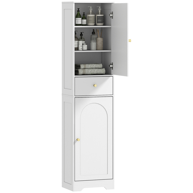 HOMCOM Tall Bathroom Storage Cabinet with Arch Doors Adjustable Shelf White