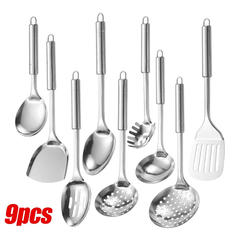 9Pcs Stainless Steel Cooking Utensil Set Heat-Resistant Metal Kitchen Tools UK