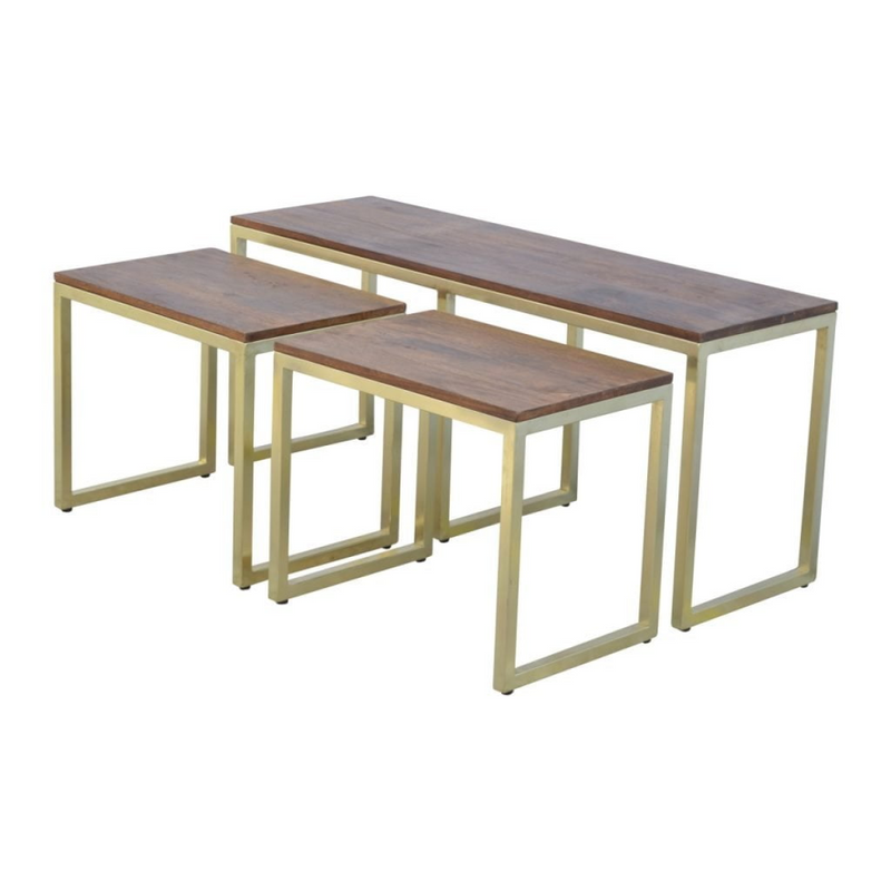 Artisan Furniture Solid Wood and Metal Chunky Gold Table Set of 3