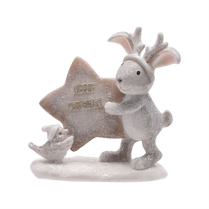 Merry Christmas Bunny & Robin with Star Ornament