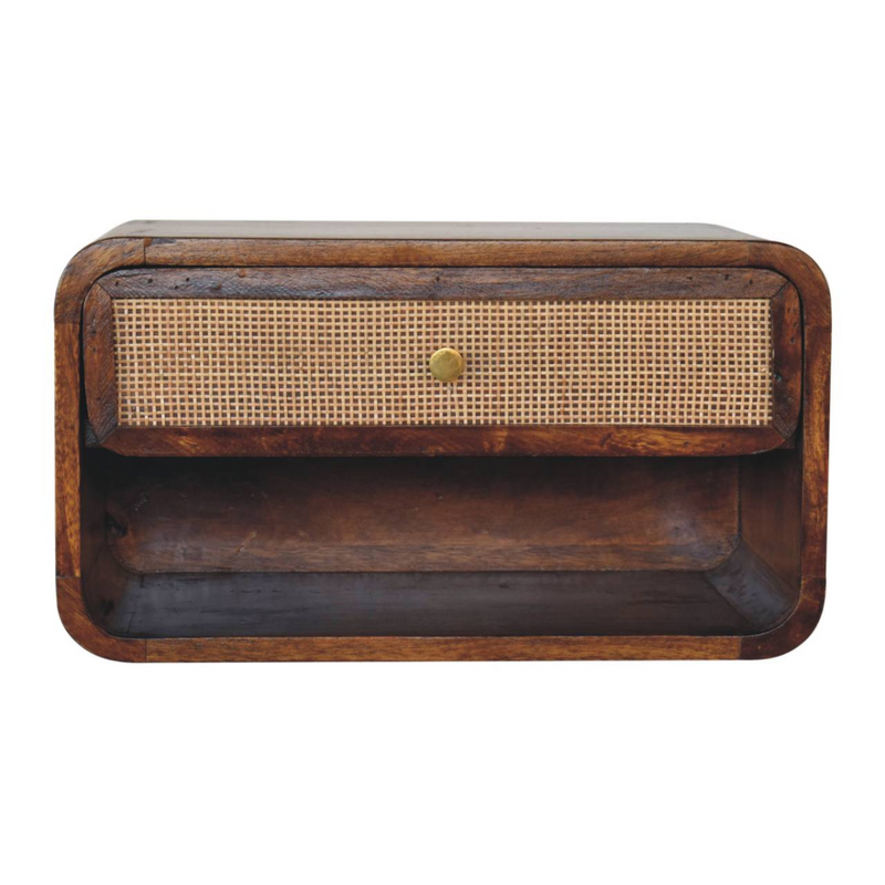 Artisan Furniture Solid Wood Chestnut Wall Mounted Open Woven Bedside