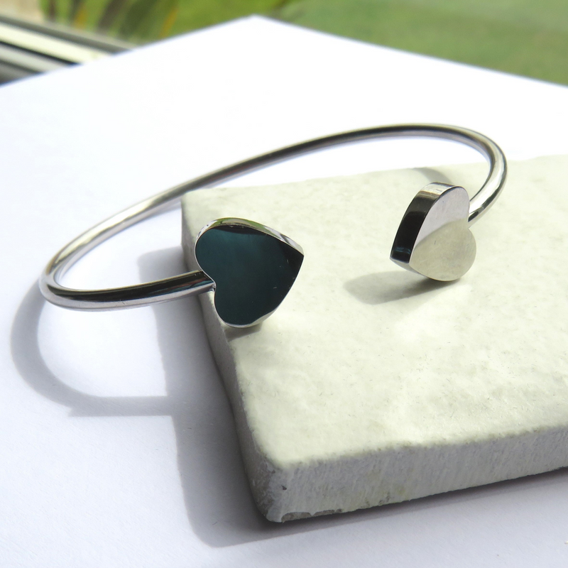 Two Hearts Silver Bangle - Women's Bangle