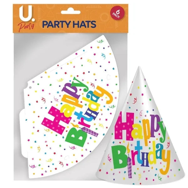 Paper Happy Birthday Party Hats Pack Of 6