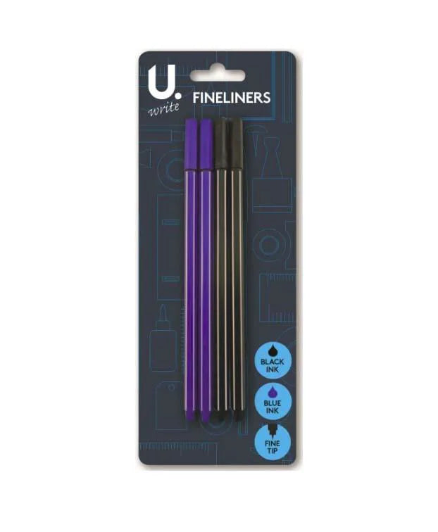 Fineliner Pens Pack Of 4 Assorted Colours
