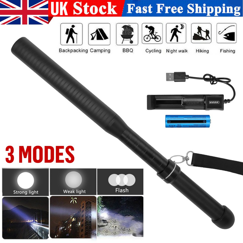 USB Rechargeable LED Flashlight 3-Mode Outdoor Camping Hiking Flashlight Set