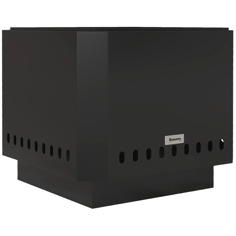 Outsunny Smokeless Fire Pit, 48 cm Portable Wood Burning Firepit, Square Metal Bonfire Stove with Poker, Black