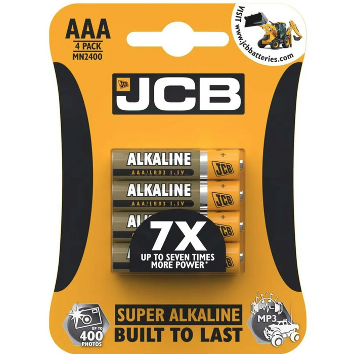 JCB AAA Super Alkaline Batteries 4 Per Card - Box of 10