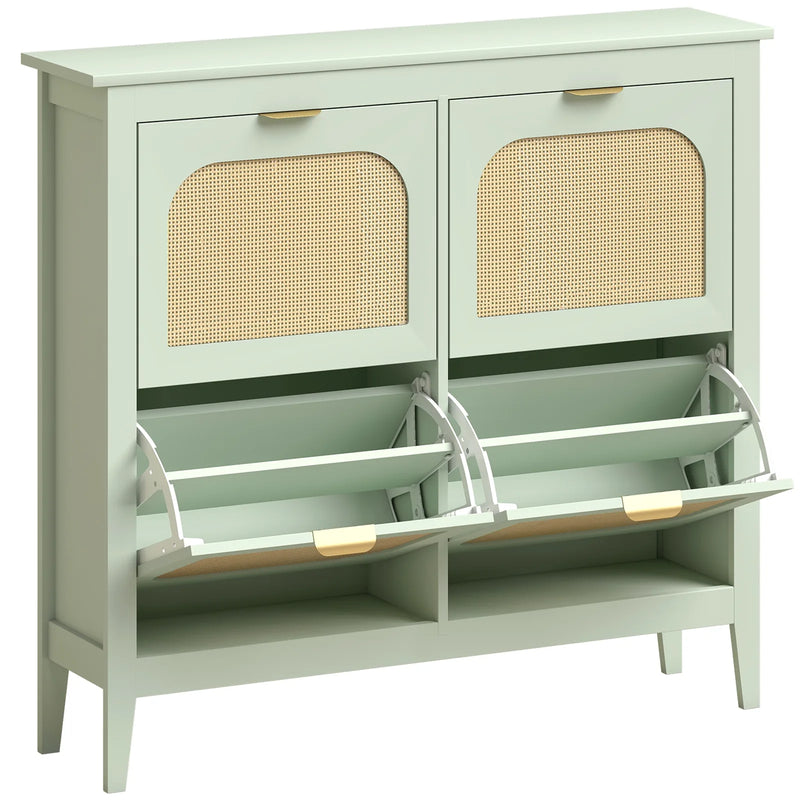 HOMCOM Narrow Shoe Cabinet, Boho Slim Shoe Storage Cabinet with 4 Flip Drawers, Holds 20 Pairs, Light Green