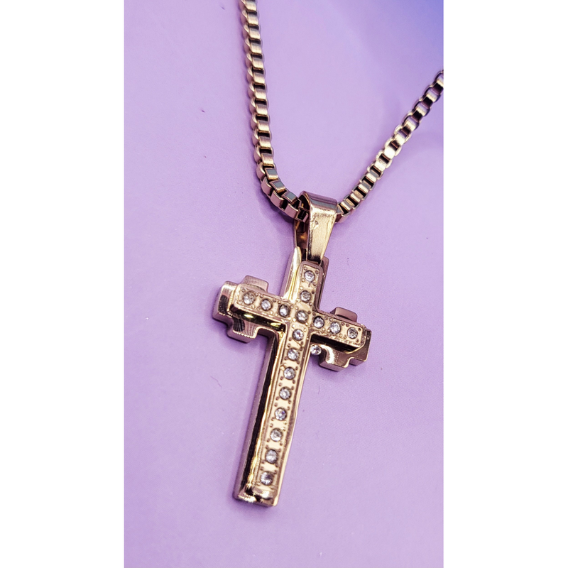 Gold Jewelled Cross Necklace