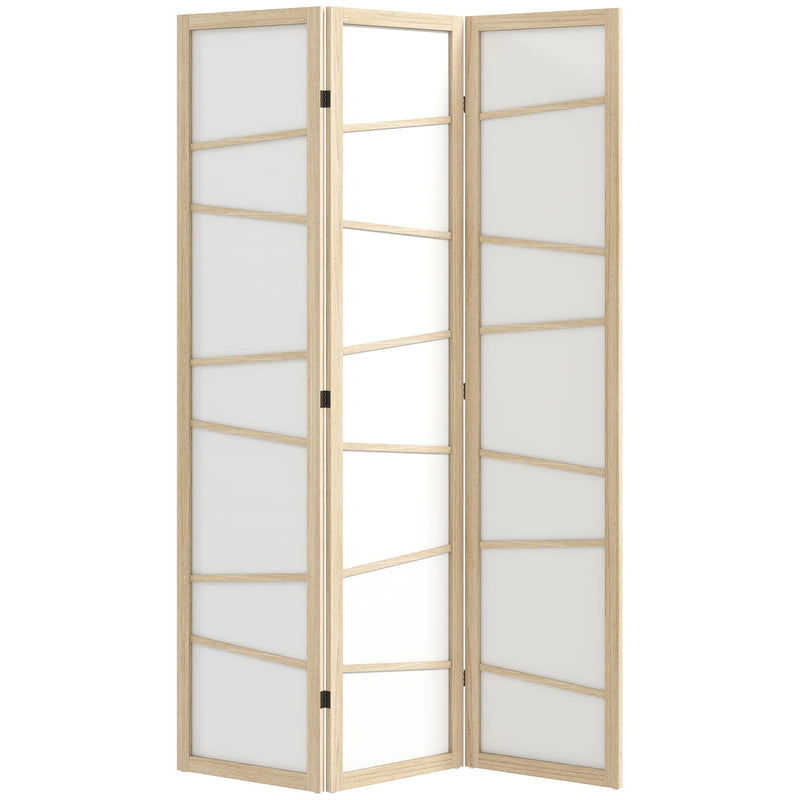 HOMCOM Wooden Folding Privacy Screen, 3 Panel Room Divider for Bedroom, Natural Wood Finish