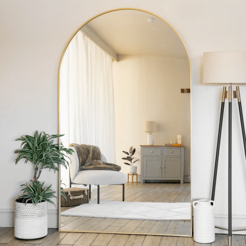 Akiko - Full Length Gold Metal Arched Mirror - 180cm x 105cm.
