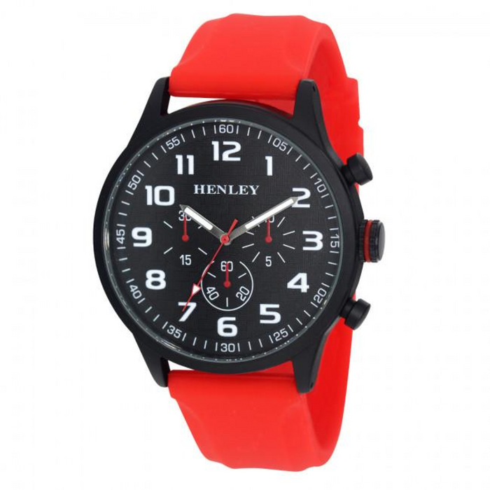 Henley Mens Black Sports Silicone Watch Red H02224.10