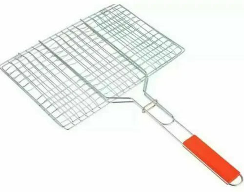 Metal Meat Fish Roasting Bbq Basket Grill With Wooden Handle