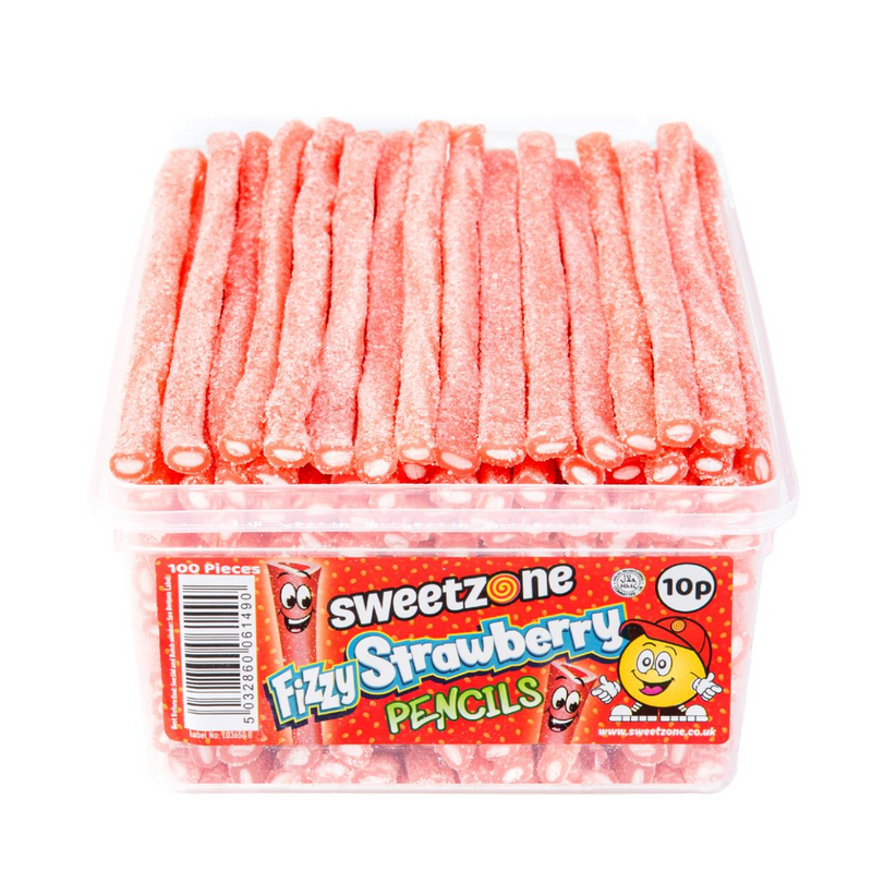 Fizzy Strawberry Pencils Tub 100 x Pieces Sweets