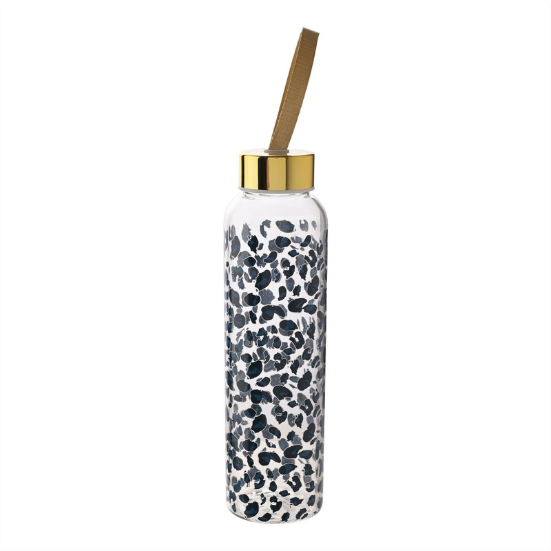 Frida 420ml Glass Water Bottle Multi Black - Leopard Print